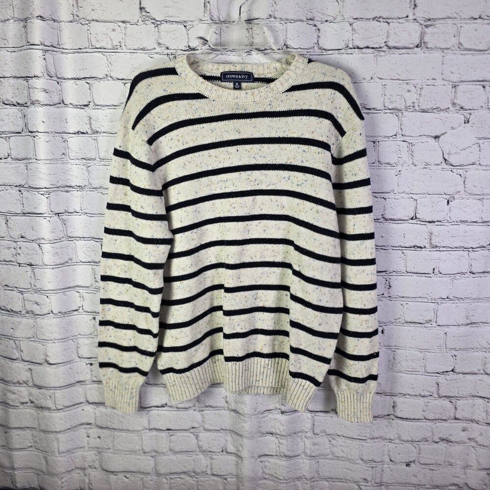 Crown & Ivy Women's XL Cotton Blend Striped Speckled Sweater